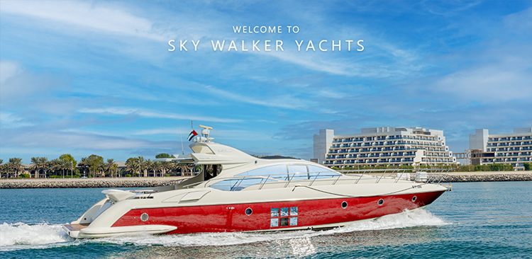 Sky Walker rental yacht speeding through the Dubai Sea